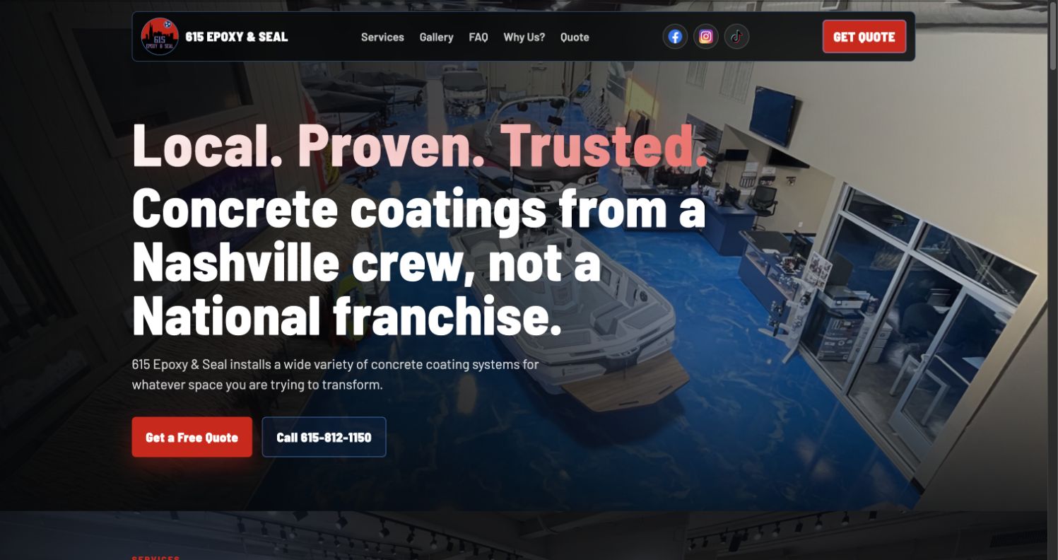 Website built for 615 Epoxy & Seal